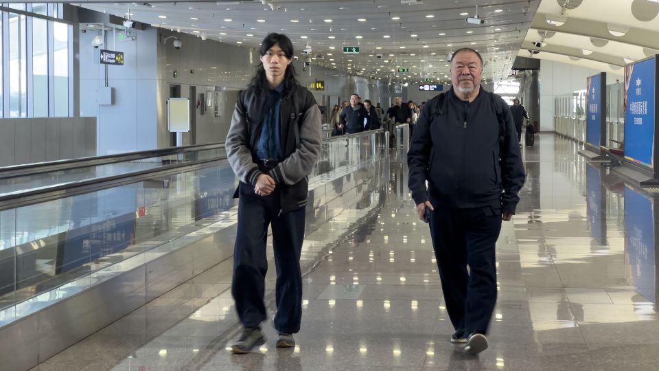 The artist flew into Beijing Capital International Airport with his 17-year-old son. This photo was captured on their way out of the airport. - Courtesy of Ai Weiwei Studio