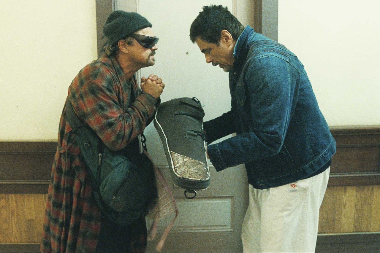 Courtesy Warner Bros. Pictures Leonardo DiCaprio as Bob Ferguson and Benicio del Toro as Sensei St. Carlos in 'One Battle After Another'