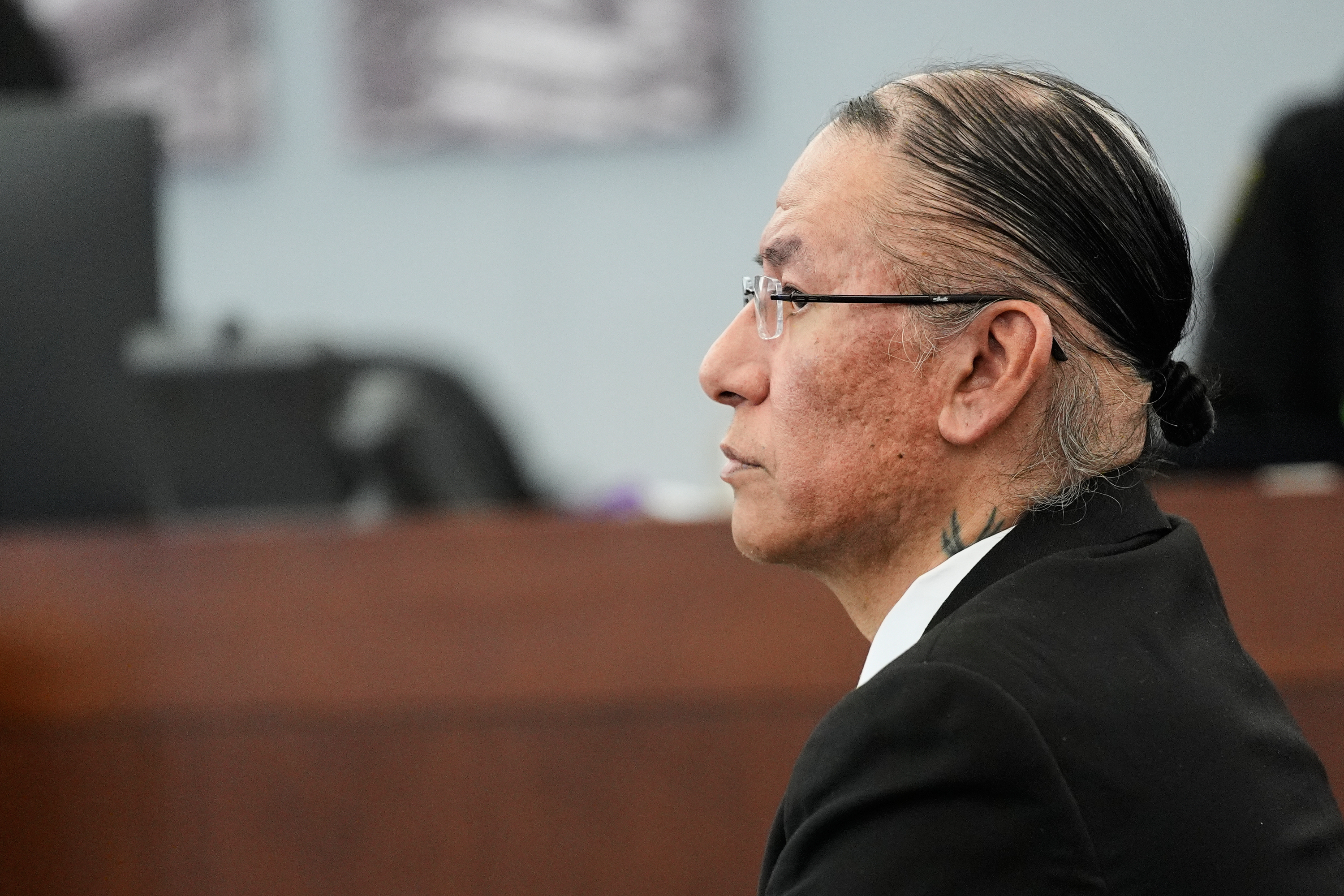 Nathan Chasing Horse appears in court for his trial on charges of sexually abusing Indigenous women and girls Tuesday, Jan. 20, 2026, in Las Vegas. (AP Photo/John Locher)