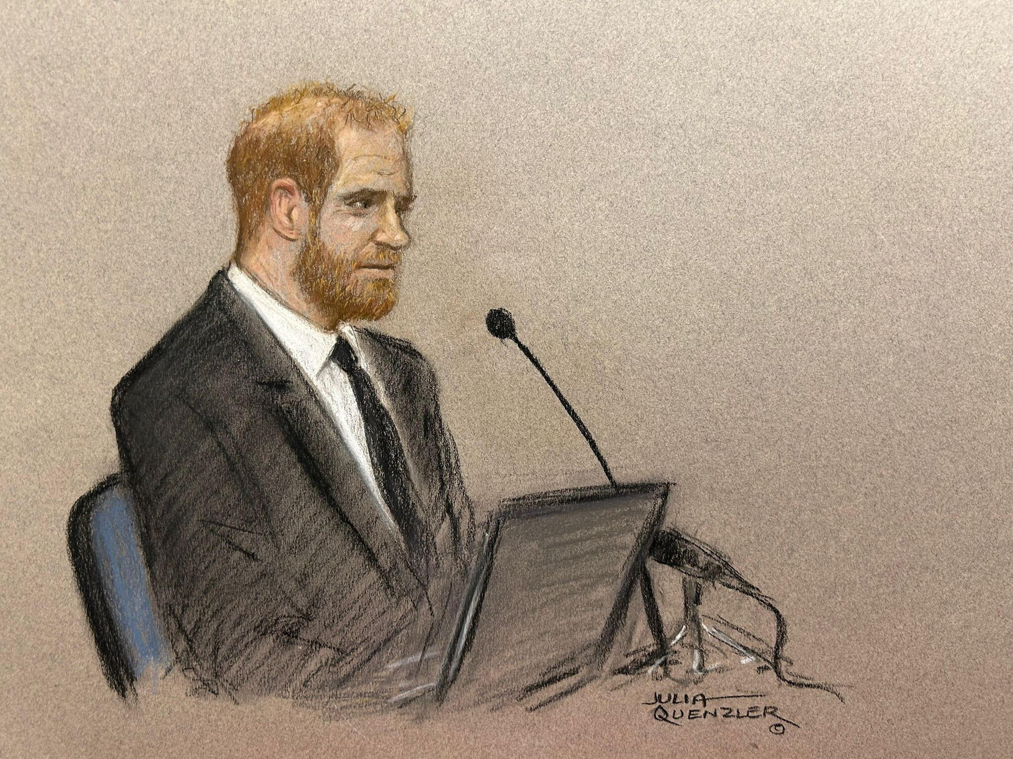 Britain's Prince Harry gives evidence in his privacy lawsuit against the publisher of The Daily Mail, at the High Court in London, January 21, 2026, in this courtroom sketch. / Credit: Julia Quenzler / REUTERS
