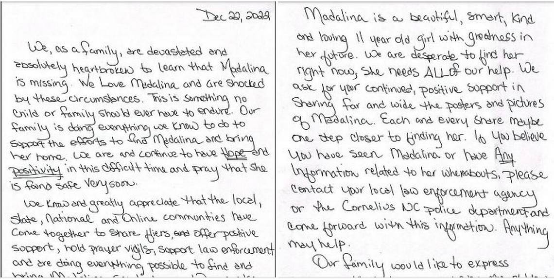 Police release letter from Madalina Cojocari relative pleading for help in search