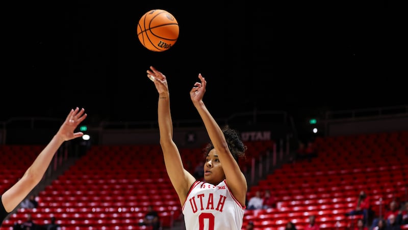 Utah guard Lani White reacts after hitting a shot during the Utes' 75-52 win over Utah Valley at the Huntsman Center in Salt Lake City on Tuesday, Nov. 11, 2025.
White scored 12 points and had 12 rebounds in Utah's 72-61 loss to Washington on Saturday, Nov. 15, 2025.