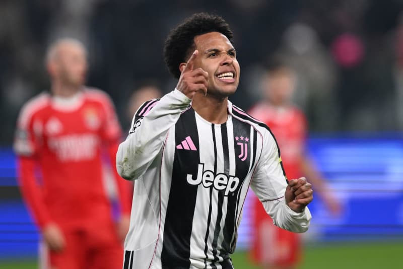 Juventus' Weston McKennie celebrates scoring his side's second goal during the UEFA Champions League soccer match between Juventus FC and SL Benfica at the Allianz Stadium. Domenico Cippitelli/LiveMedia-IPA/ZUMA Press Wire/dpa