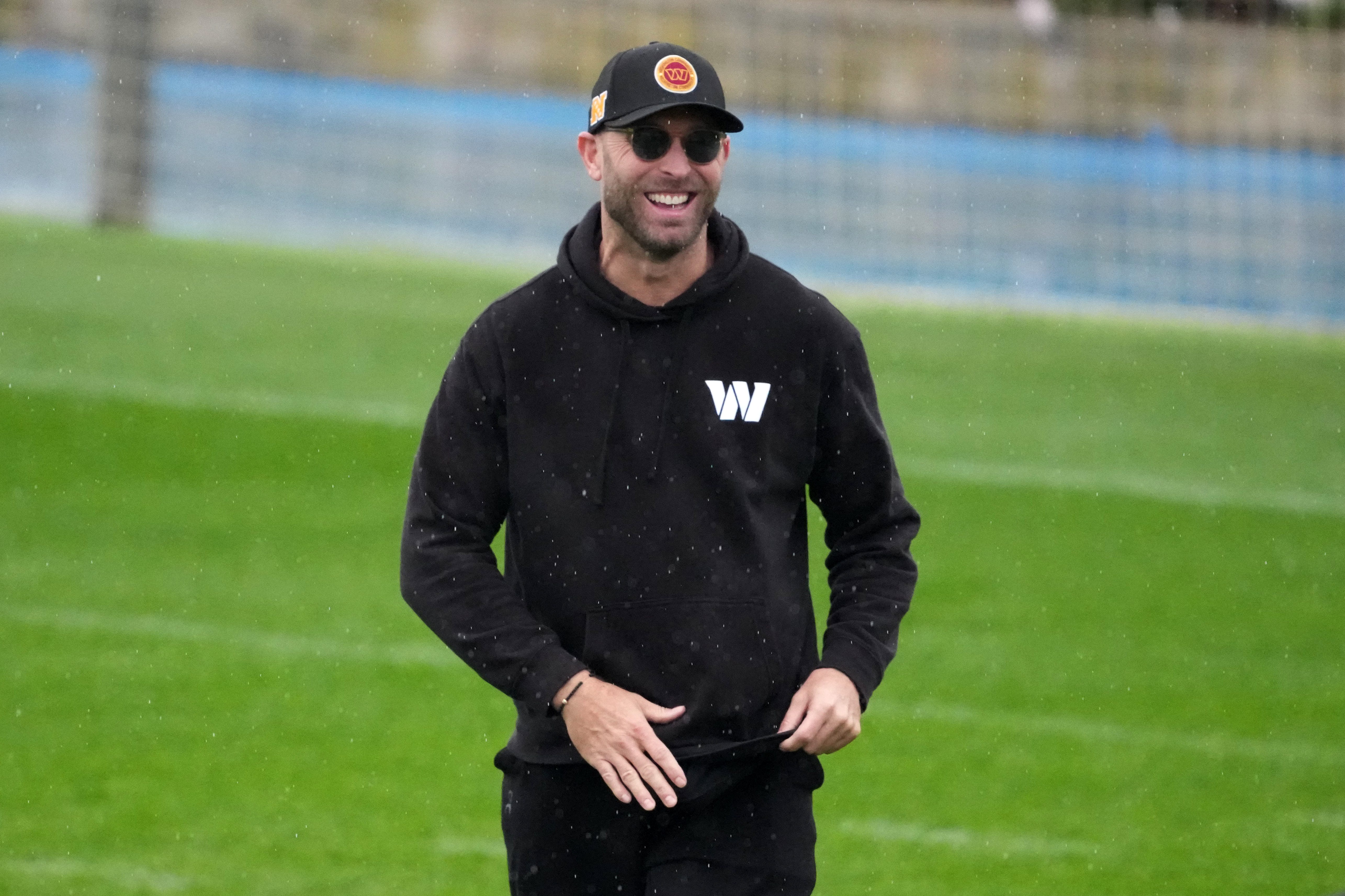 Nov 13, 2025; Madrid, Spain; Washington Commanders offensive coordinator Kliff Kingsbury during practice at Ciudad Deportiva del Real Madrid. Mandatory Credit: Kirby Lee-Imagn Images