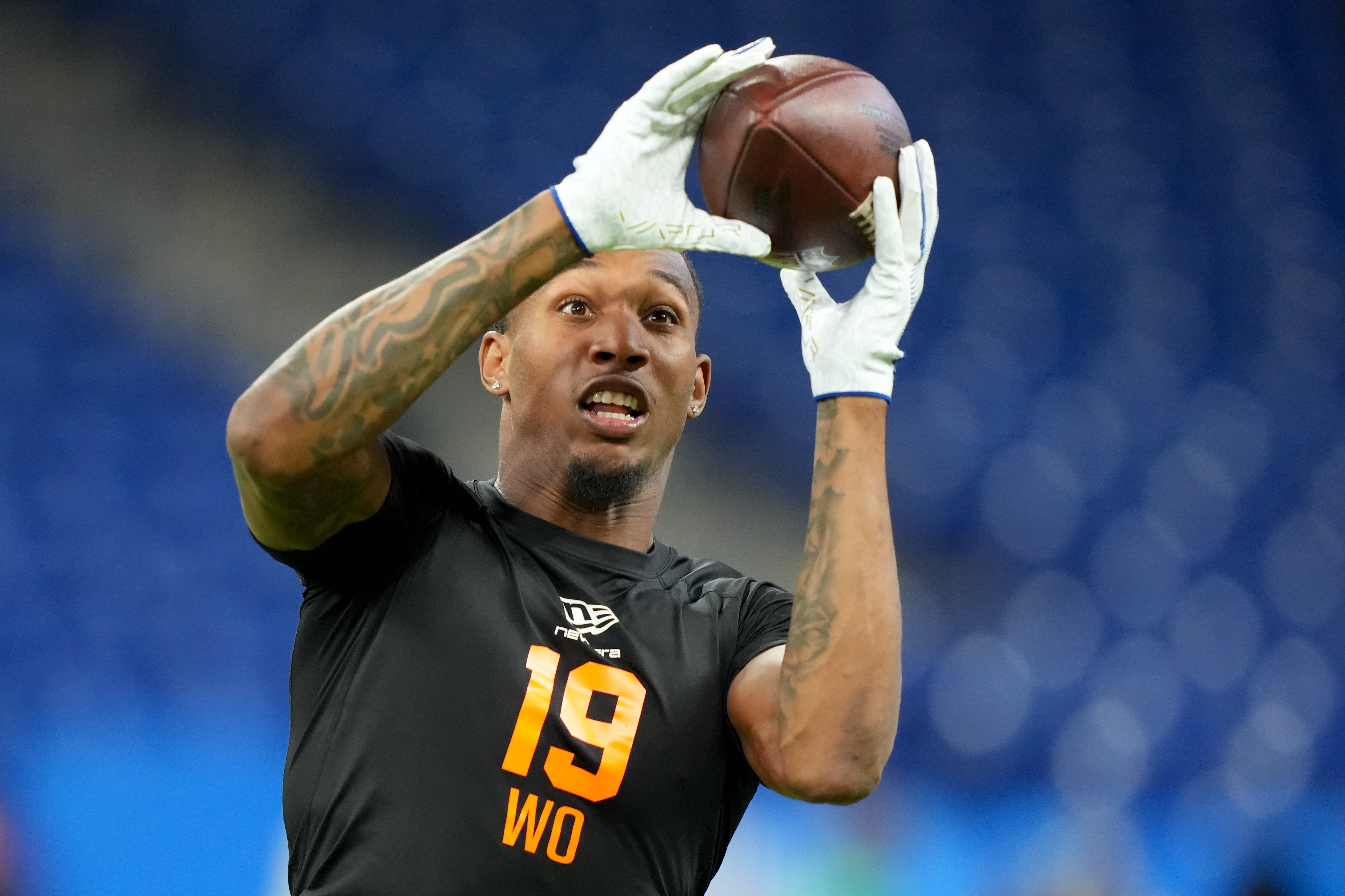 Texas Tech wideout Caleb Douglas (WO19) during the NFL Scouting Combine at Lucas Oil Stadium.