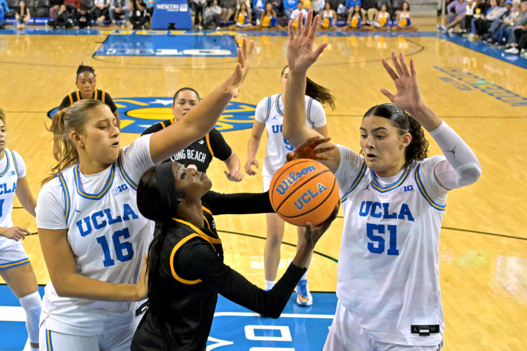 UCLA Bruins forward Sienna Betts and center Lauren Betts