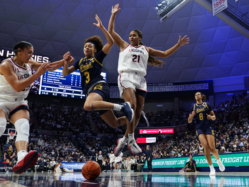 UConn Huskies guard Azzi Fudd and forward Sarah Strong
