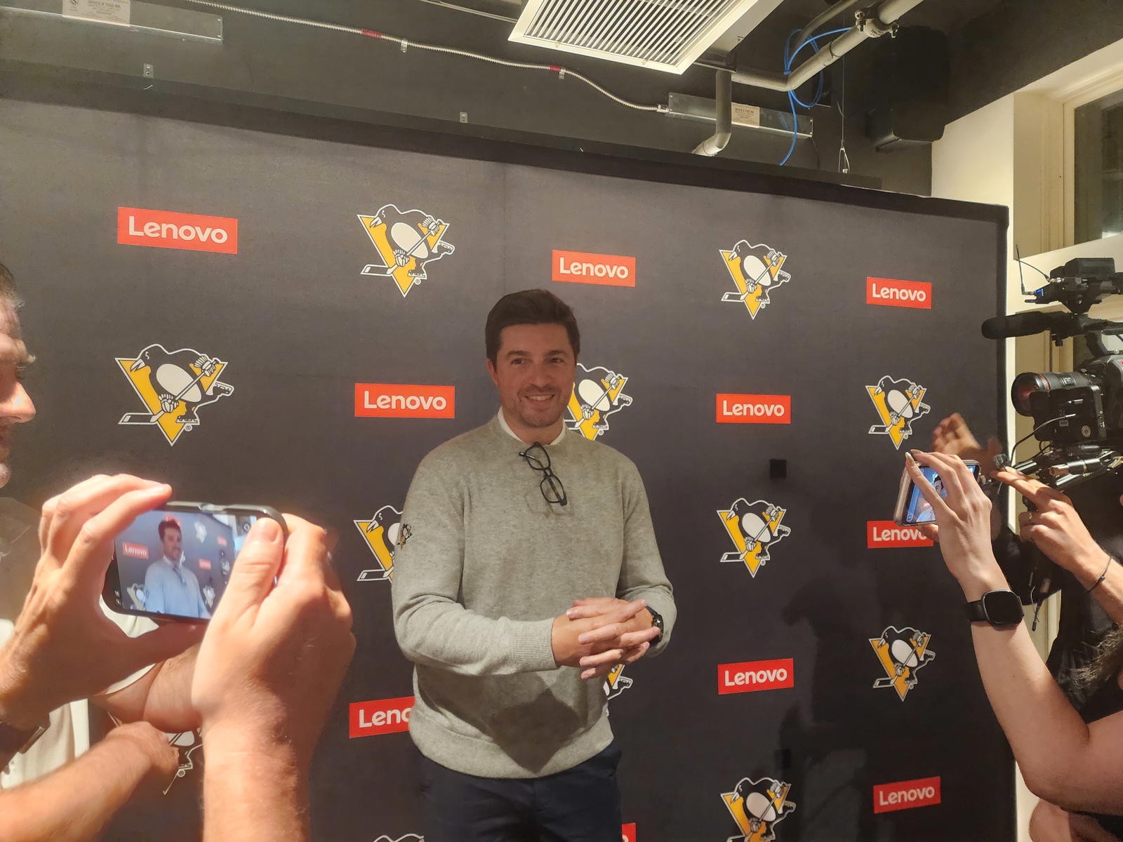 Pittsburgh Penguins' GM and POHO Kyle Dubas speaks with the media following Day One of the 2025 NHL Entry Draft. Credit: Kelsey Surmacz - The Hockey News