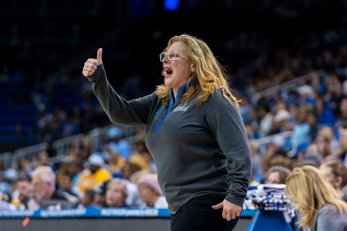 UCLA coach Cori Close calling a play during a free-throw during an NCAA women's basketball game against Southern University, Friday March 21, 2025 in Los Angeles, Calif