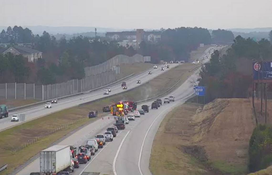 Burning vehicle blocking lanes on I-20 during morning commute, SC officials say