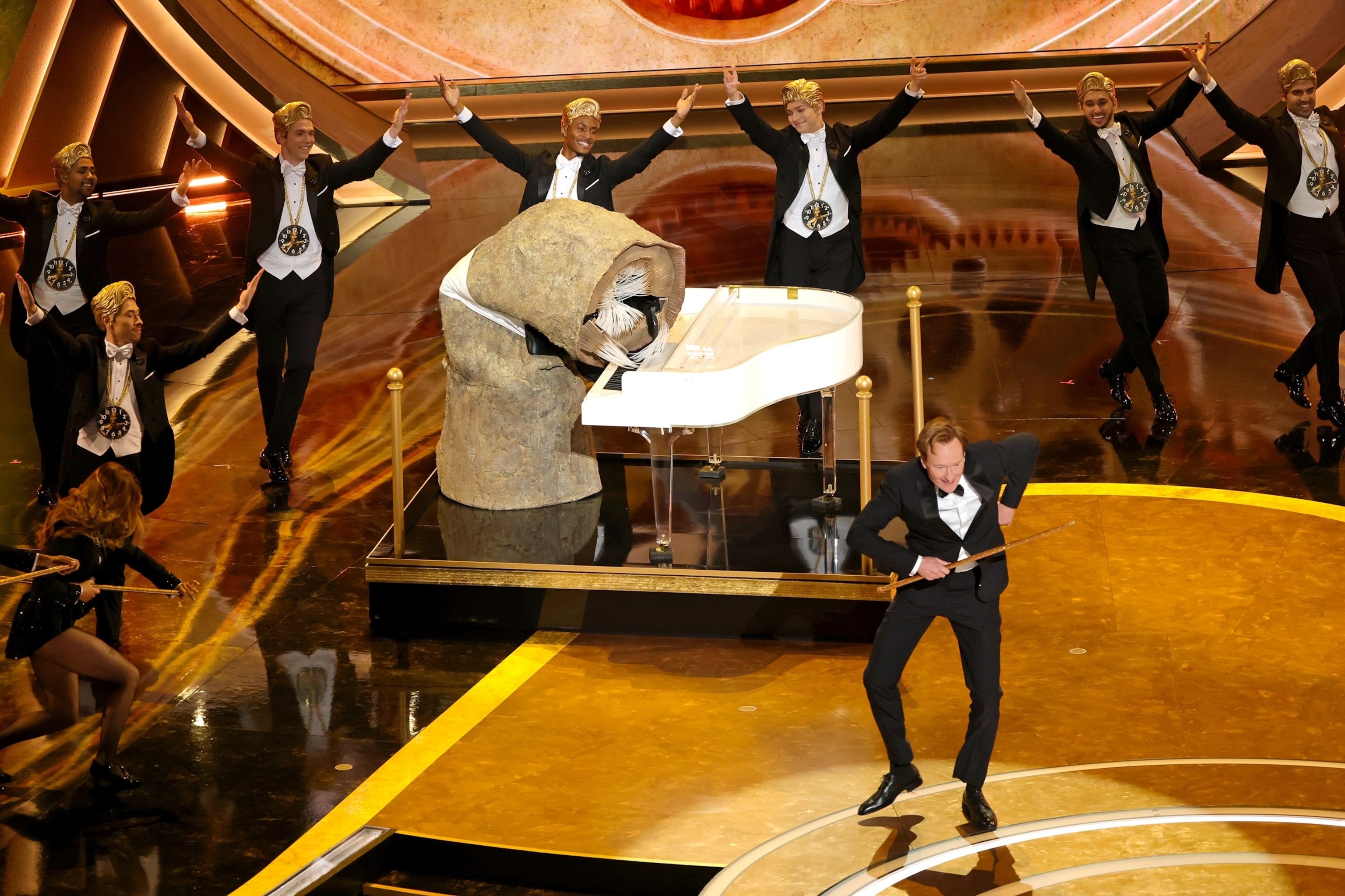 Kevin Winter/Getty Images - PHOTO: Host Conan O'Brien performs onstage during the 97th Annual Oscars at Dolby Theatre on March 02, 2025 in Hollywood, California.