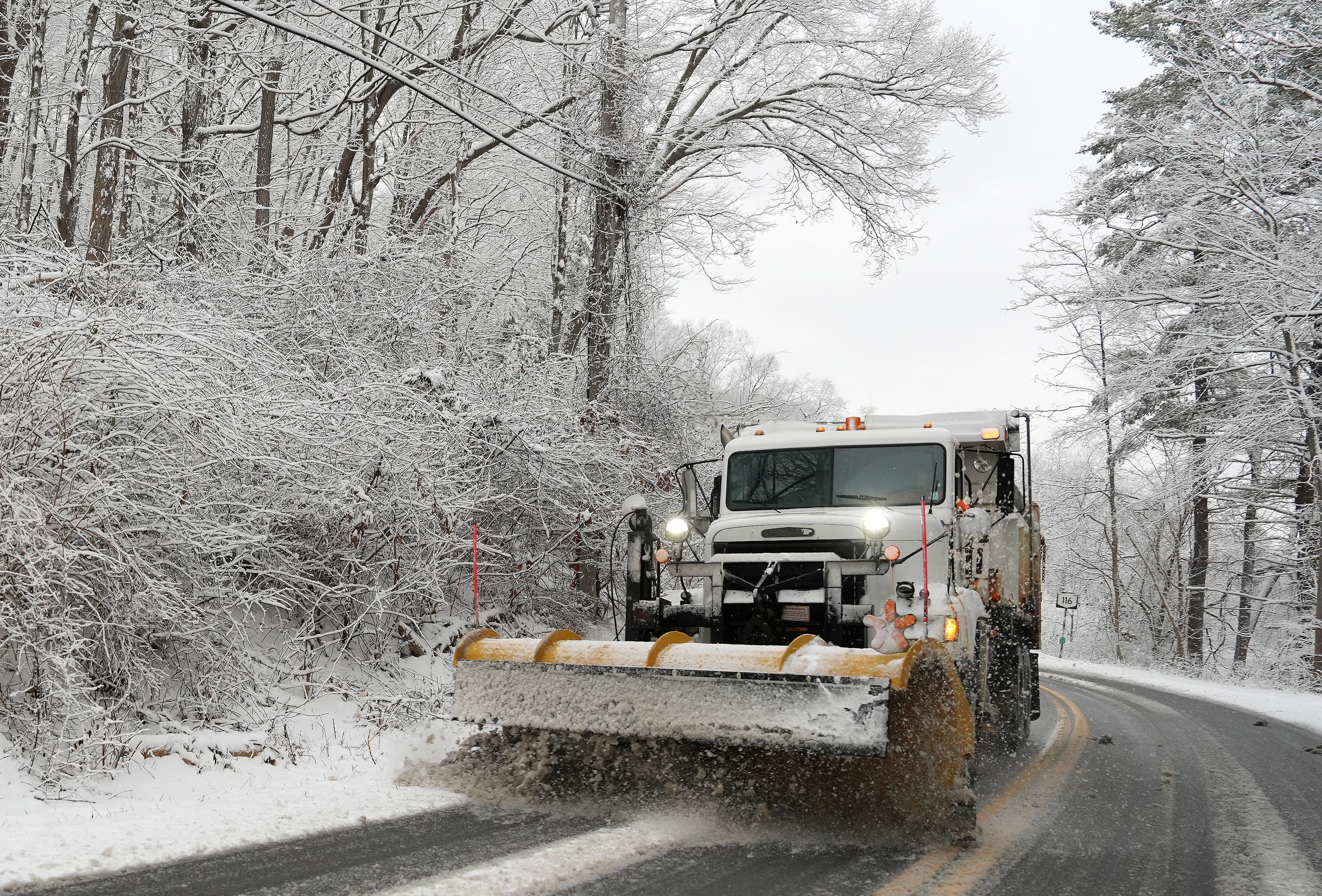 A North Salem Highway Department snowplow works along Route 116 in North Salem, NY on Jan. 17, 2026.