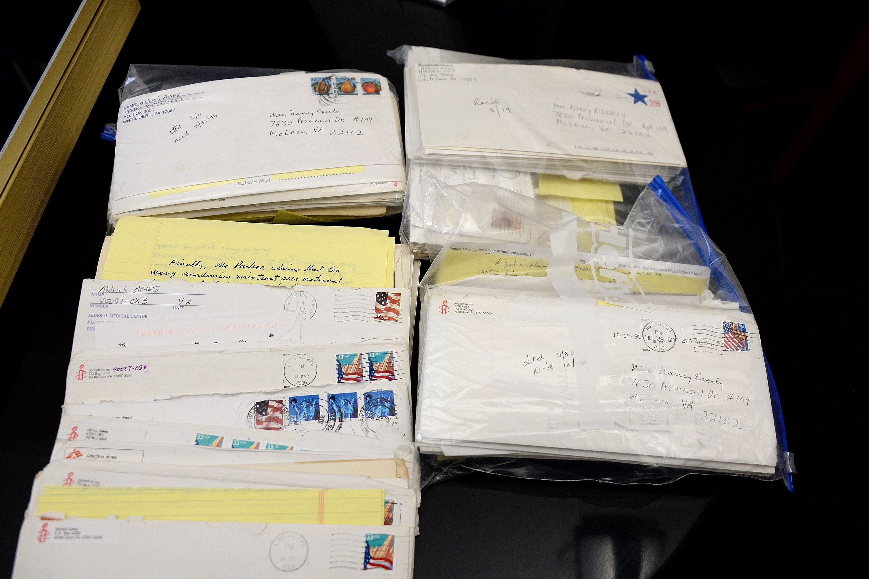 Collection of letters from CIA former spy Aldrich Ames at the Rare Titanic Artifacts from Lifeboat No. 1 & Other Historic Autographs, Auction Sneak Peak at Lion Heart Autographs on Sept. 28, 2015 in New York City.